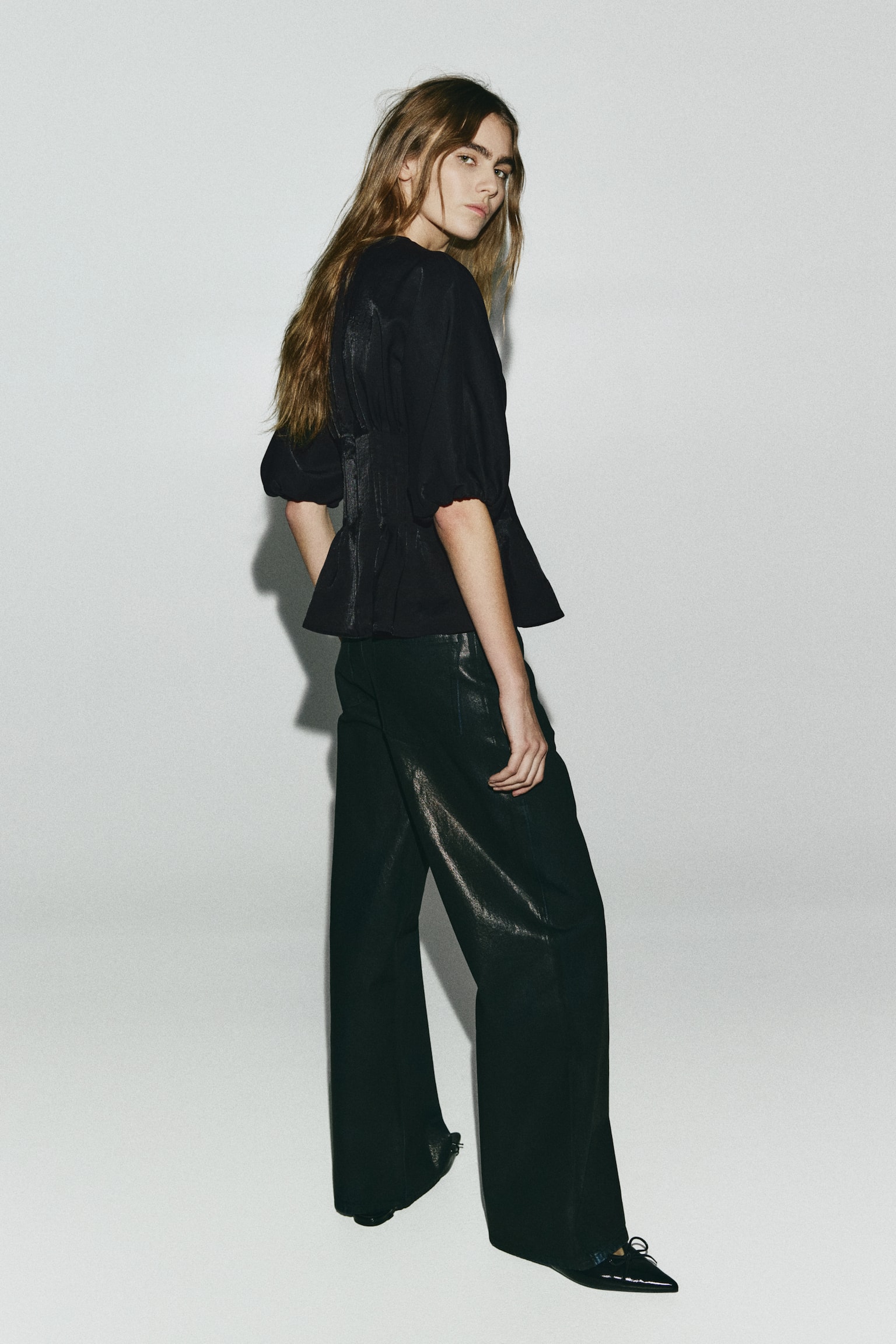 Waisted blouse - Black/Light beige - 5