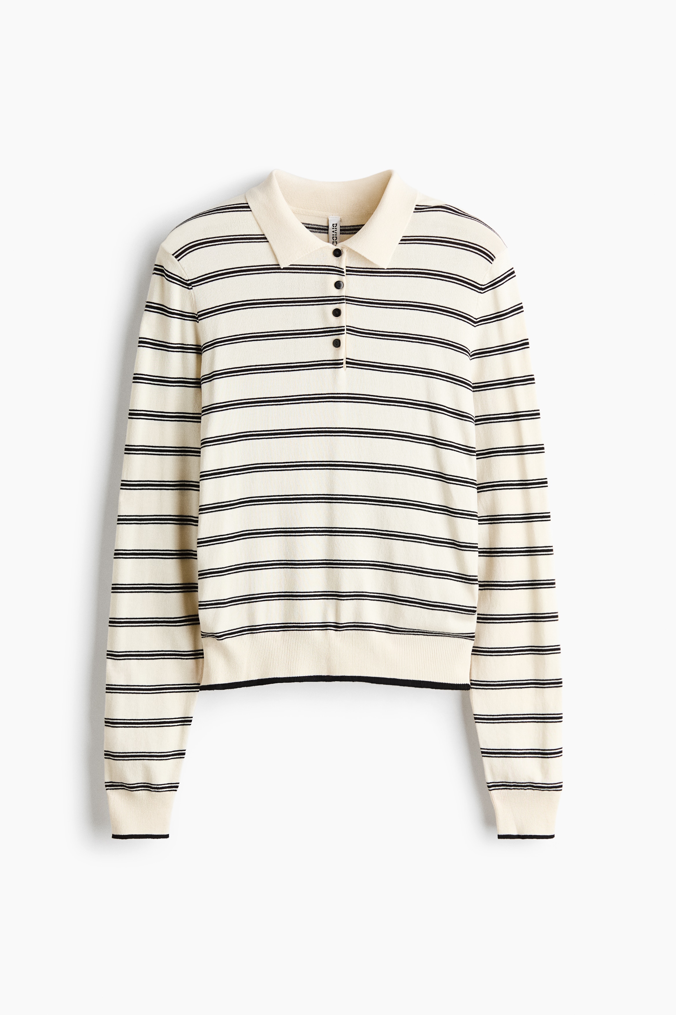 Fine-Knit Polo Shirt - Cream/black striped/Black