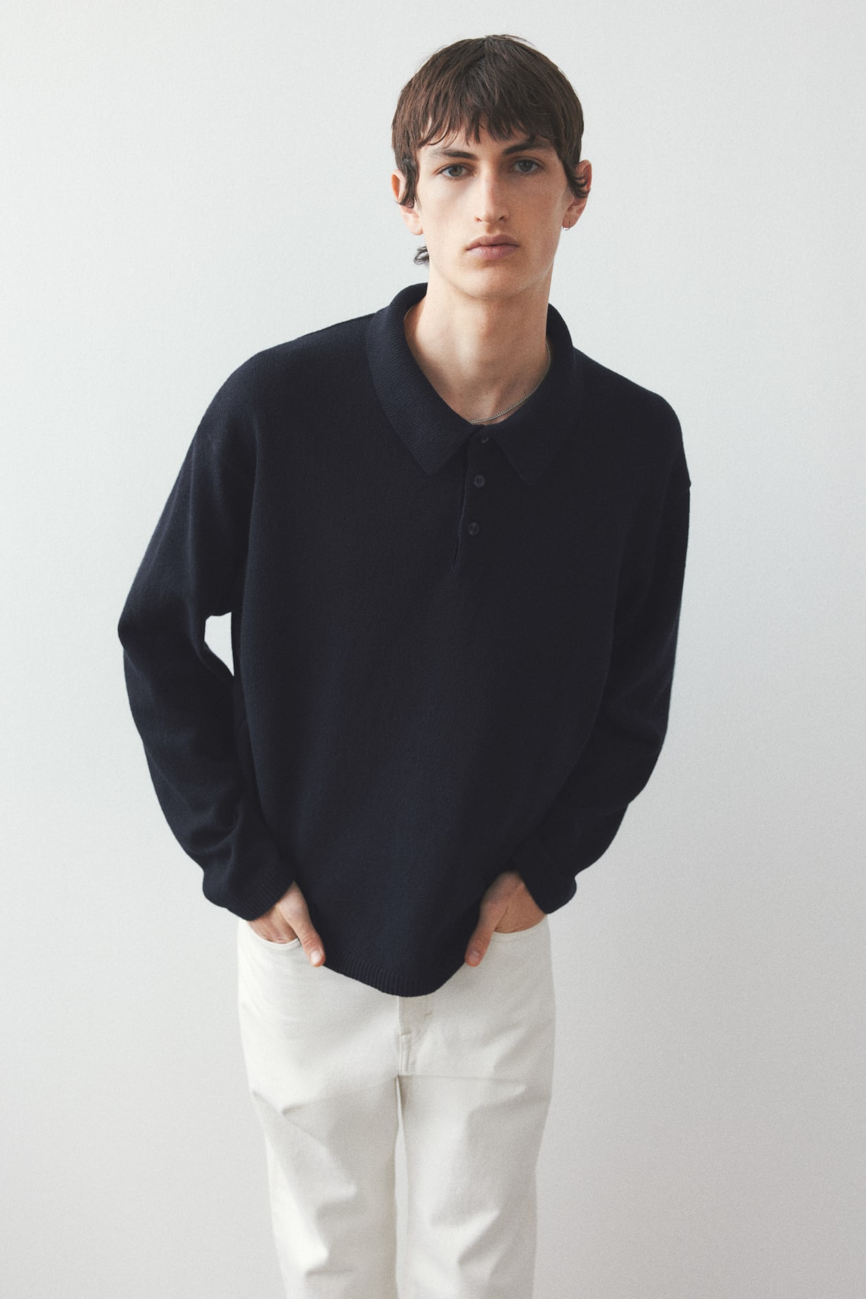 Loose Fit Fine-knit polo shirt Navy blue Men H&M IN