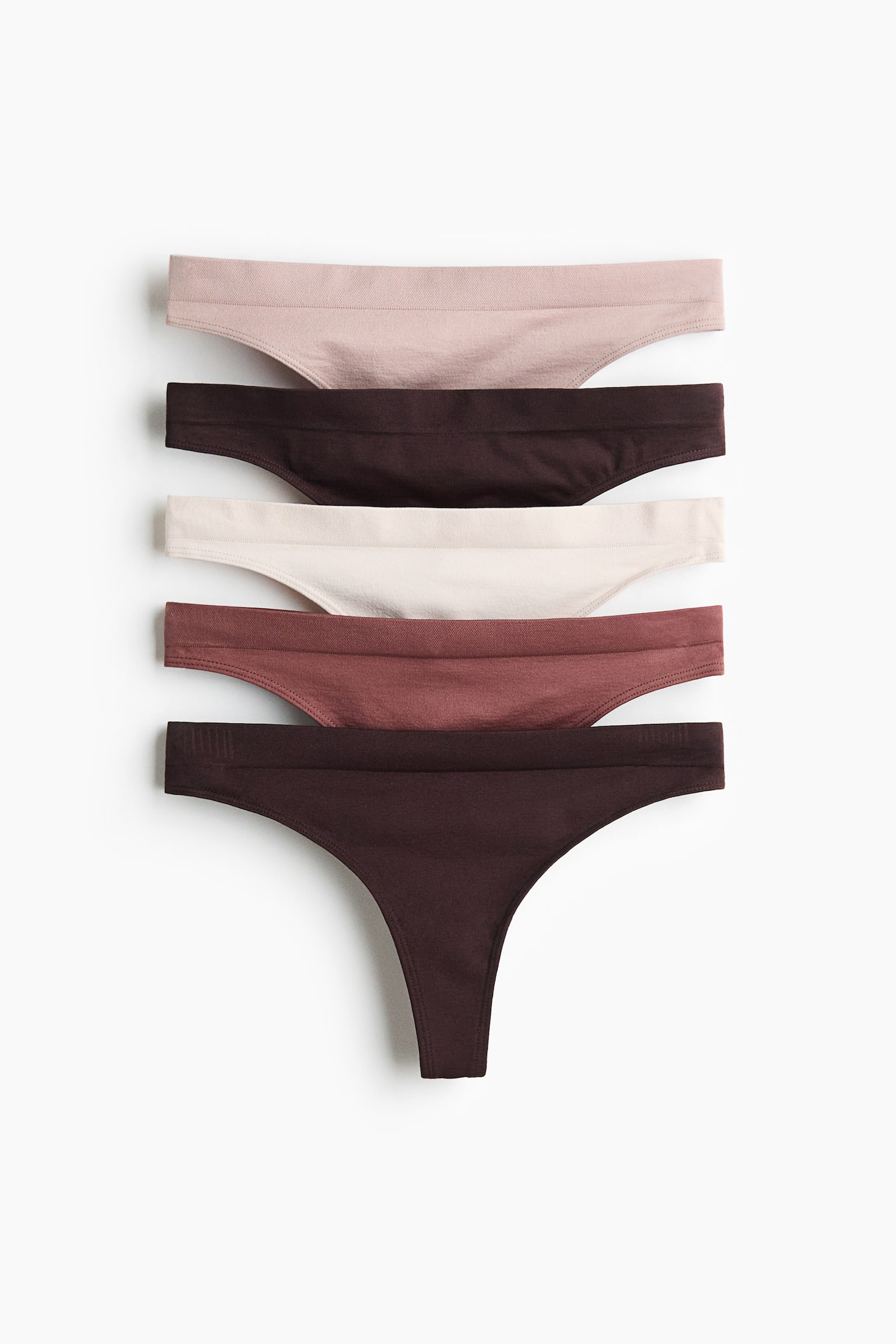 Pack de 5 cuecas Thong sem costuras - Castanho/Branco/Rosa/Rosa claro/Bordeaux/Azul marinho/Azul pó/Preto/Rosa/Bege acinzentado/Castanho/Rosa claro/Branco