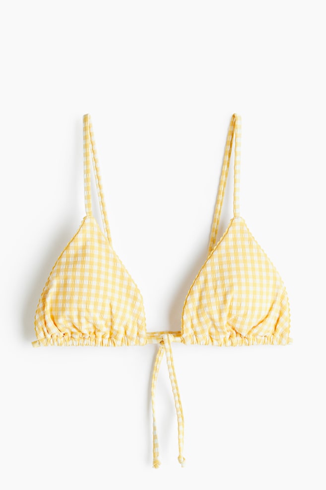 Haut de maillot triangle paddé - Jaune/vichy/Blanc/motif bleu - 1