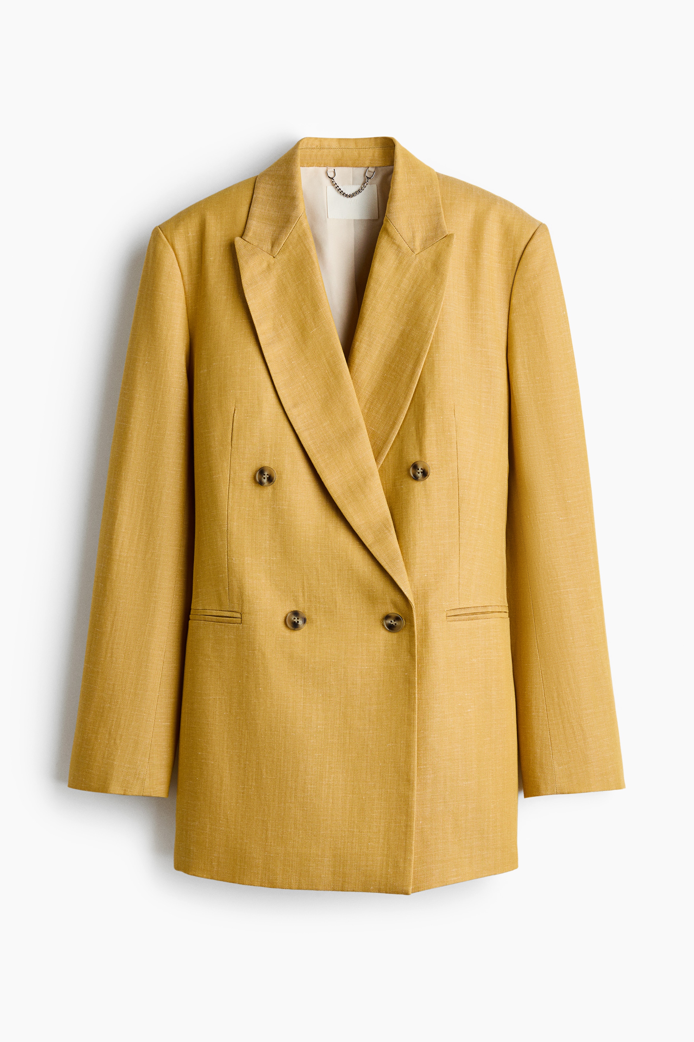 Zweireihiger Blazer aus Leinenmix - Gelb