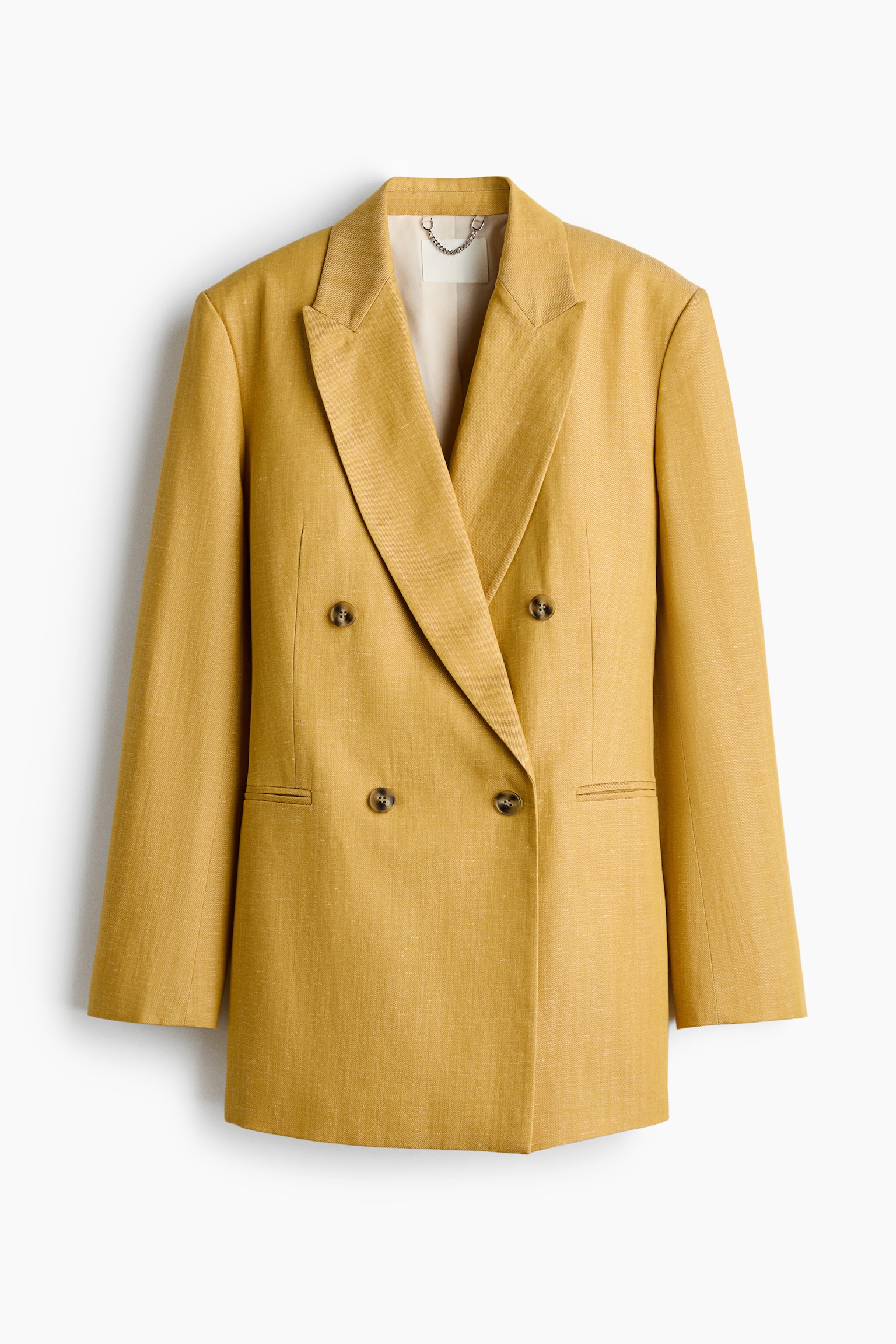 Double-breasted linen-blend blazer - Yellow - 2