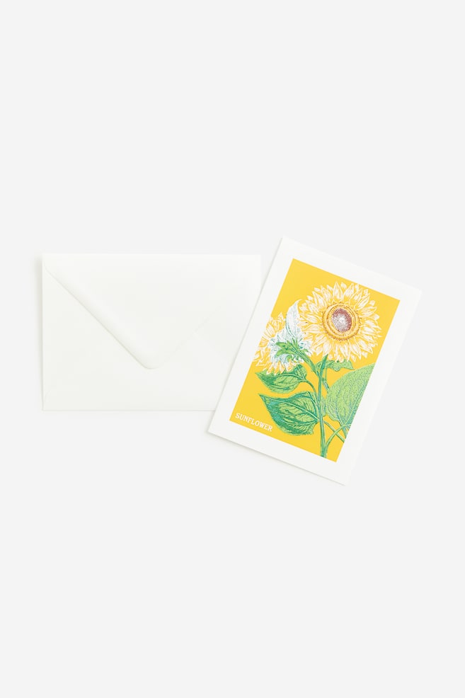 Greeting card with envelope - Yellow/Sunflower/Yellow/Flowers/White/Heart/Green/Birthday flowers/dc/dc - 1