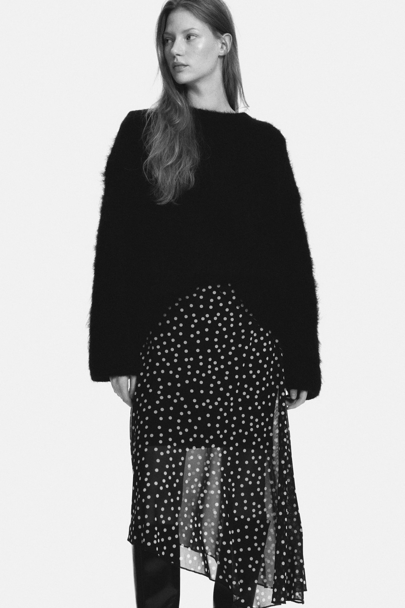 Asymmetrischer Meshjupe - Schwarz/Gepunktet - 6