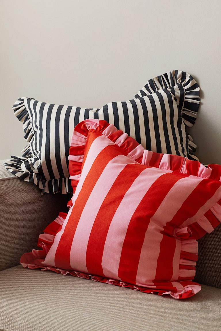 Frill-trimmed cushion cover Orange/Striped Home All H&M IE