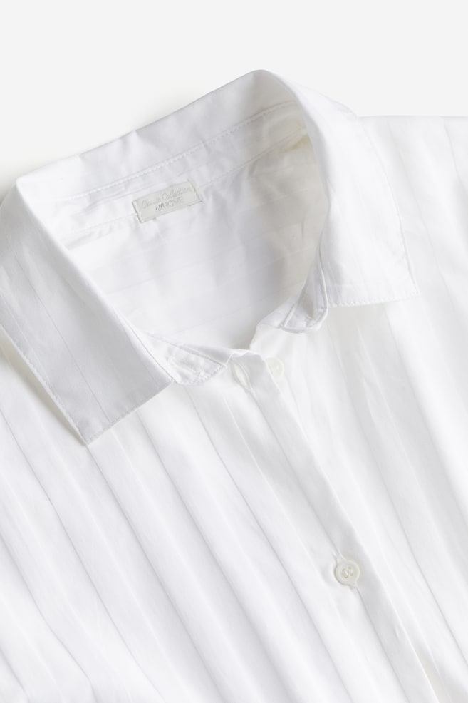Piżama z bawełnianej satyny z koszulą i szortami - Biały/Paski - 6