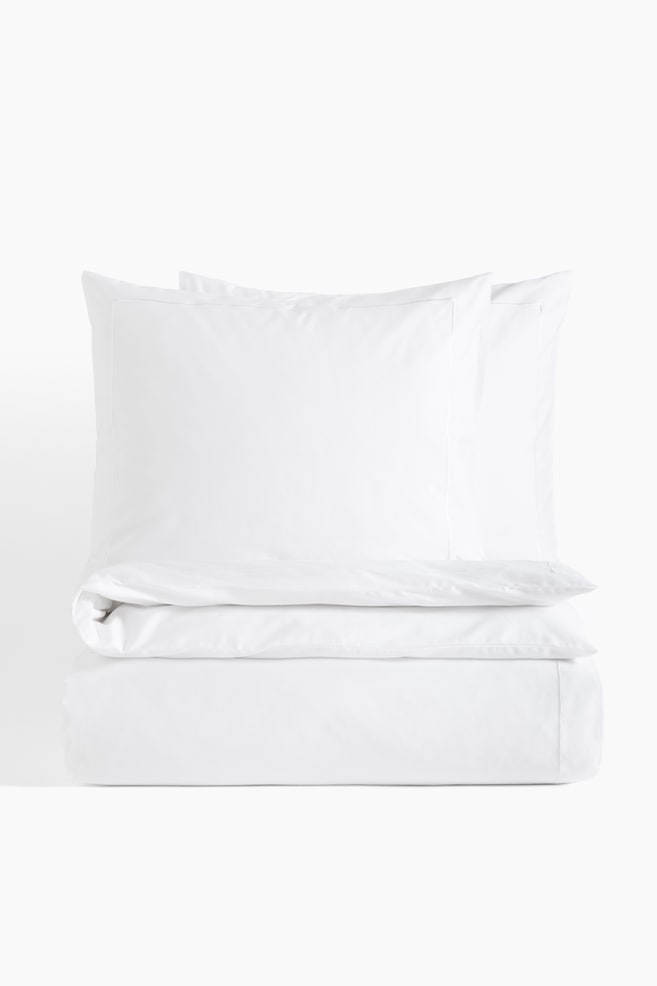 Cotton sateen double/king duvet cover set - White/Light mole/Powder pink - 1