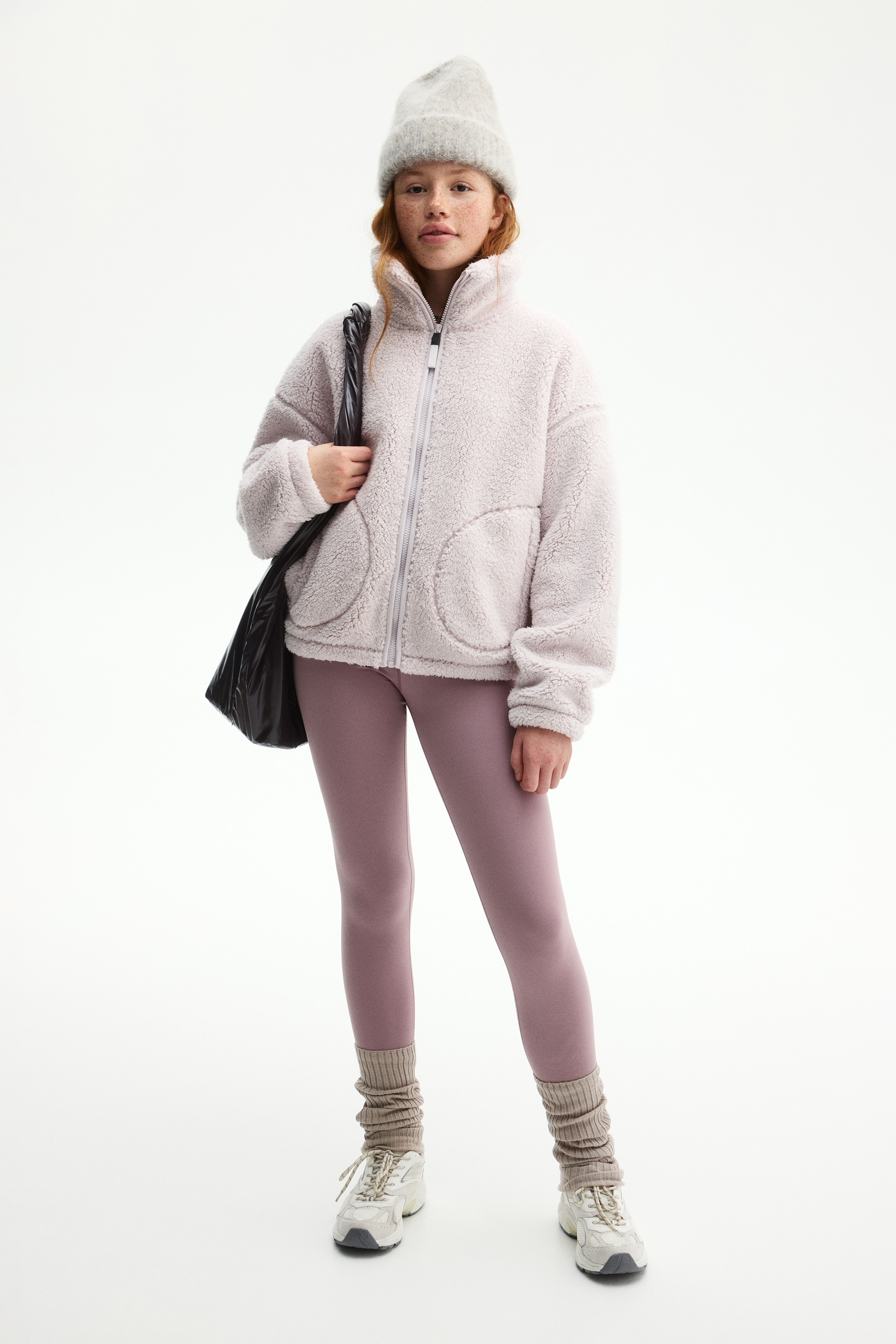 SoftMove™絨毛內裡運動內搭褲 - 灰粉紅色/海軍藍/黑色