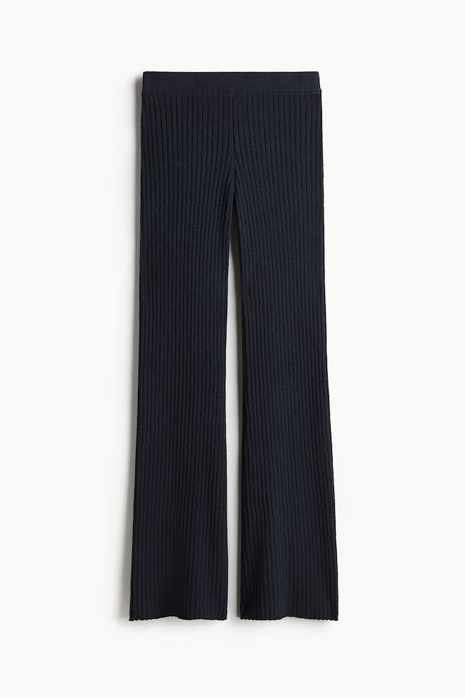 Flared Rib-Knit Pants - Nearly black/Cream - 1