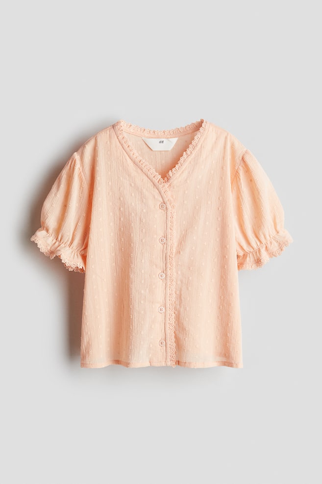 Lace-Trimmed Cotton Blouse - Peach pink - 1