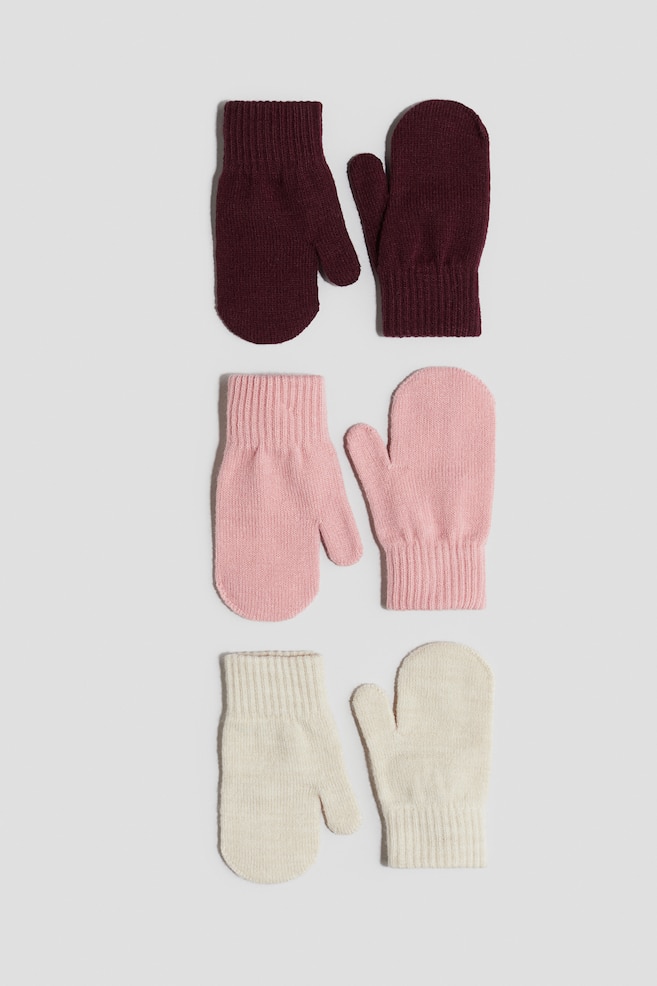 3-pack mittens - Dark red/Pink/Cream/Black/Beige marl/Blue/Brown - 1