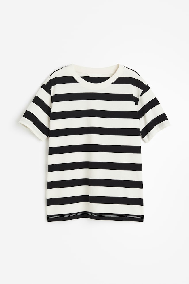 T-Shirt aus Baumwolle - Cremefarben/Schwarz gestreift/Weiß/Schwarz/Mattblau/Hellgraumeliert - 2