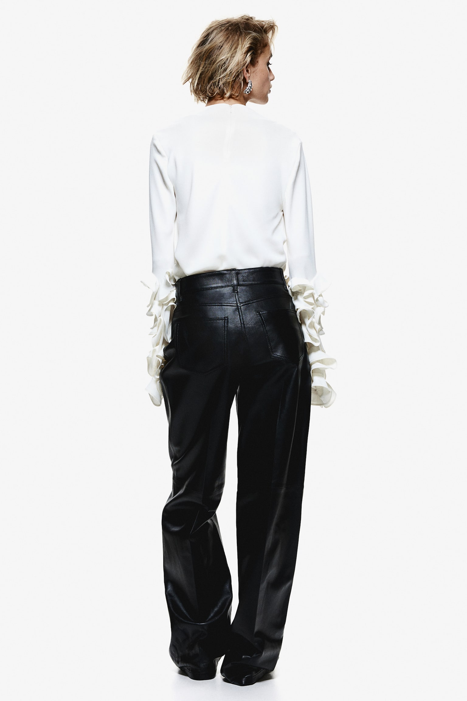 Straight leather trousers - Black/Dark brown - 3