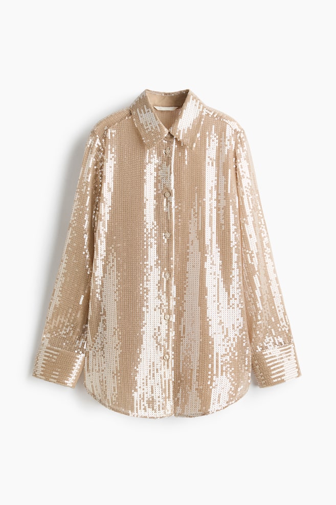 Sequined Shirt - Beige - 1