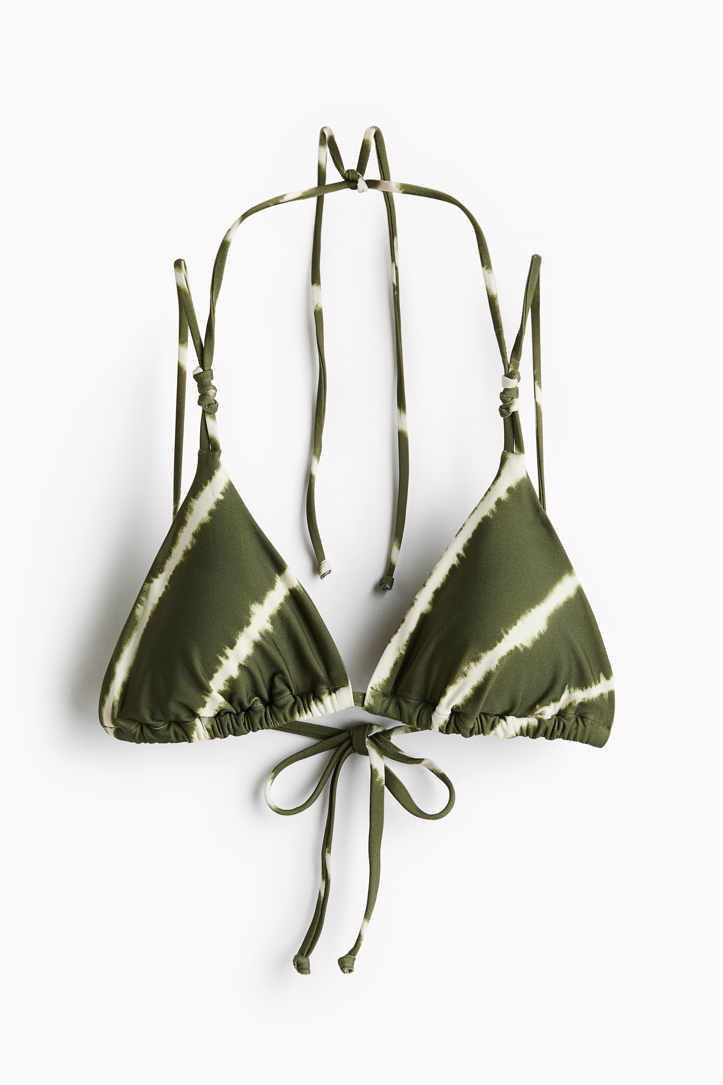 Padded Triangle Bikini Top - Dark green/striped/Green/Light beige/leopard print