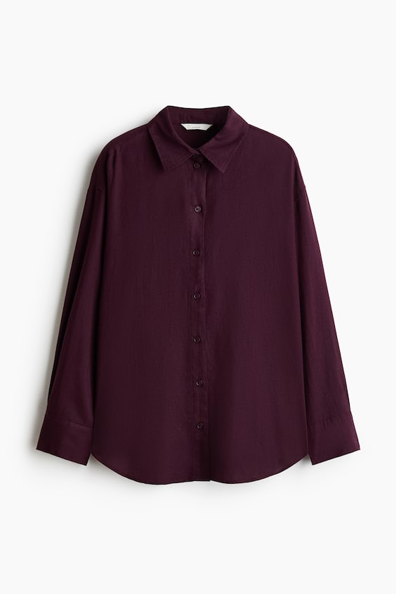 Женские рубашки H&M Oversized Linen-Blend Shirt