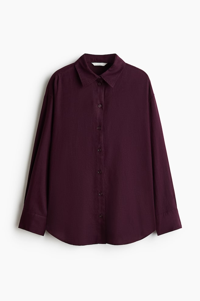 Oversized Linen-Blend Shirt - Dark plum purple/Pink/striped/Light gray/striped - 1