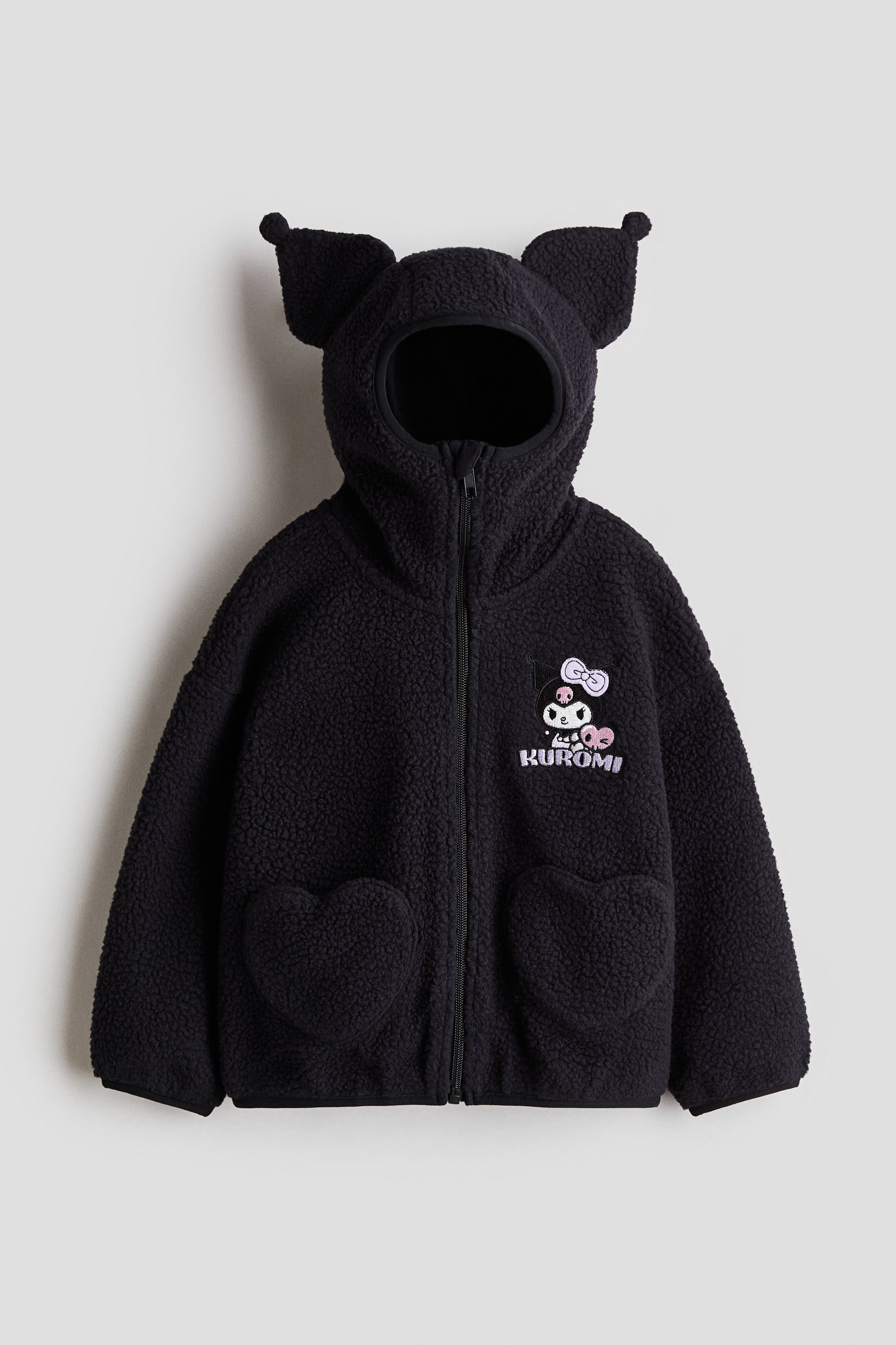 刺繍ディテール フルジップフーデッドジャケット - ブラック／クロミ/ライトブルー／シナモロール