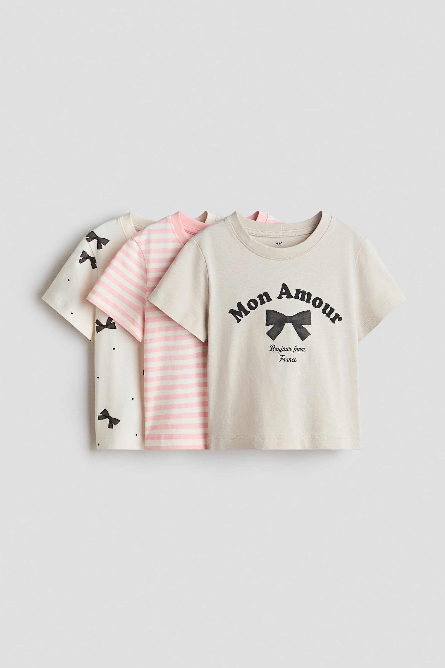3-Pack Printed T-Shirts - Beige/Mon Amour/Light pink/unicorn/Light gray melange/New York/White/seashells