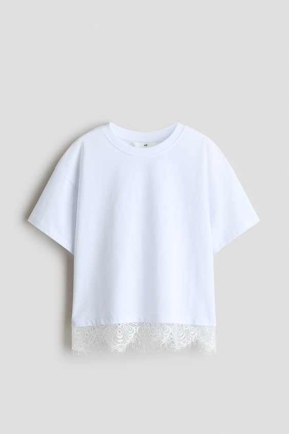 Детские футболки H&M Lace-Trimmed Cotton T-Shirt