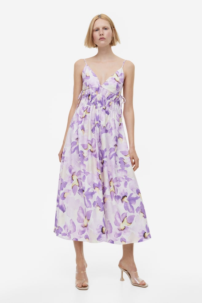 Tie-detail dress - Lilac/Floral/Light yellow - 1