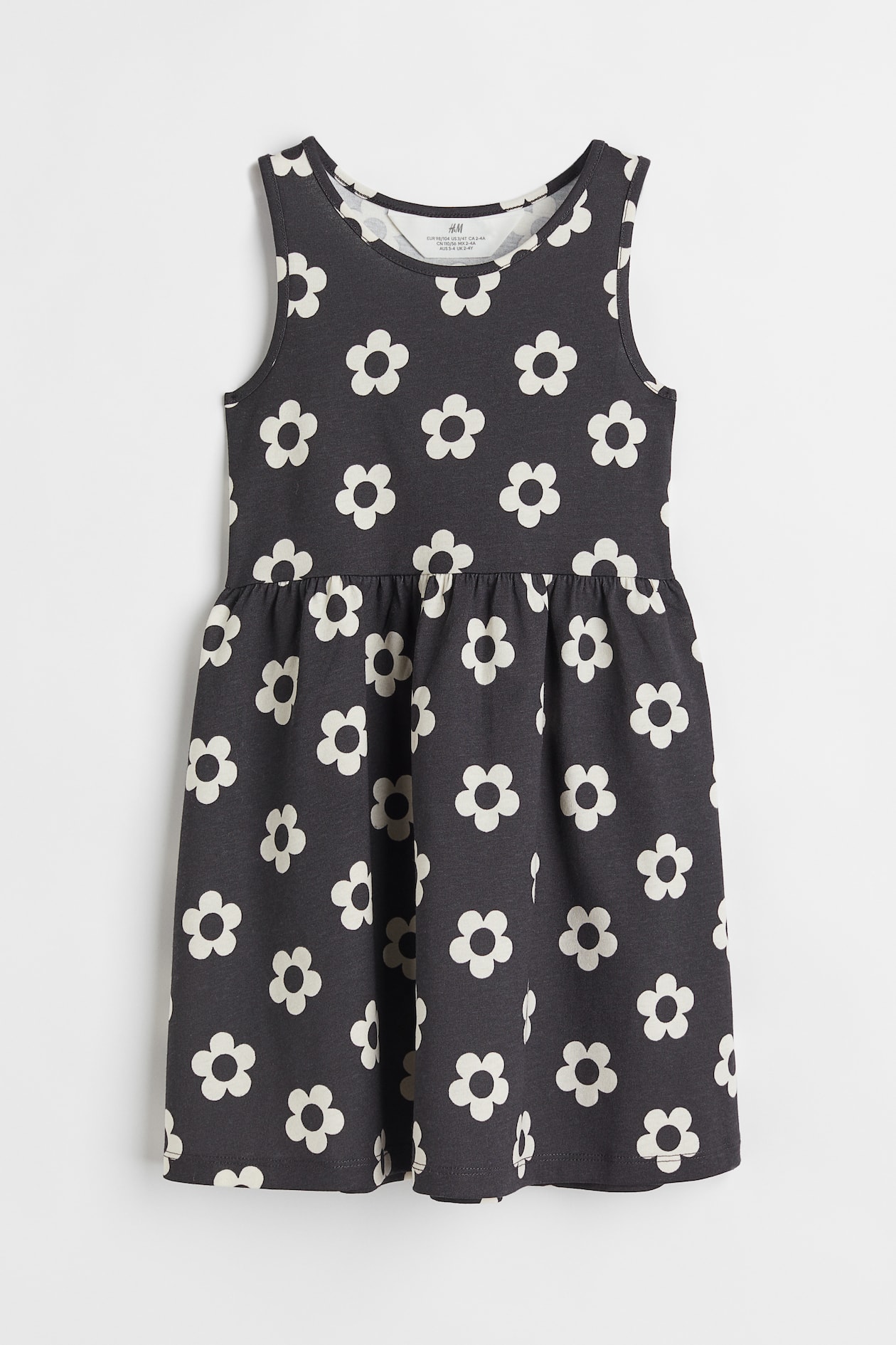 Patterned Jersey Dress - Round Neck - Sleeveless - Dark gray/floral ...