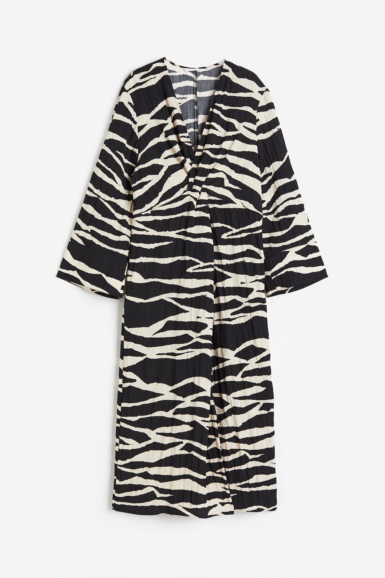 Knot-detail dress - V-neck - Long sleeve - Black/Zebra print - Ladies ...