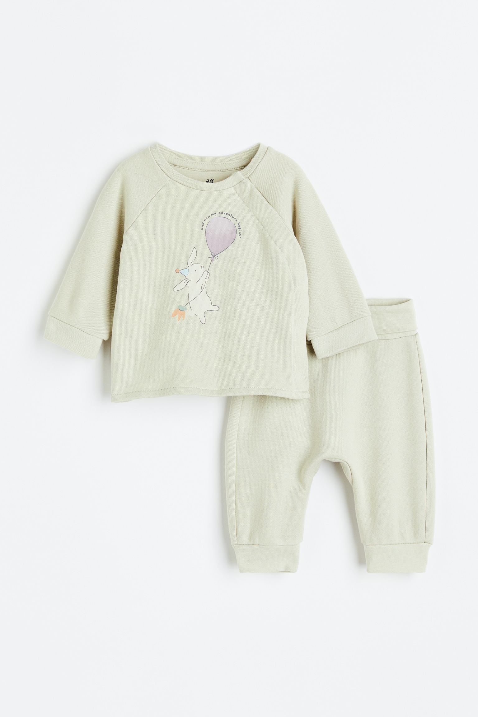 2-piece Cotton Sweat Set - Light green/Rabbit/Natural white/Bear/Light beige/Floral/Light beige marle/Bear/Beige/Dog/Light beige marle/Light beige marle/Teddy Bear/Red/My First Holiday - 1