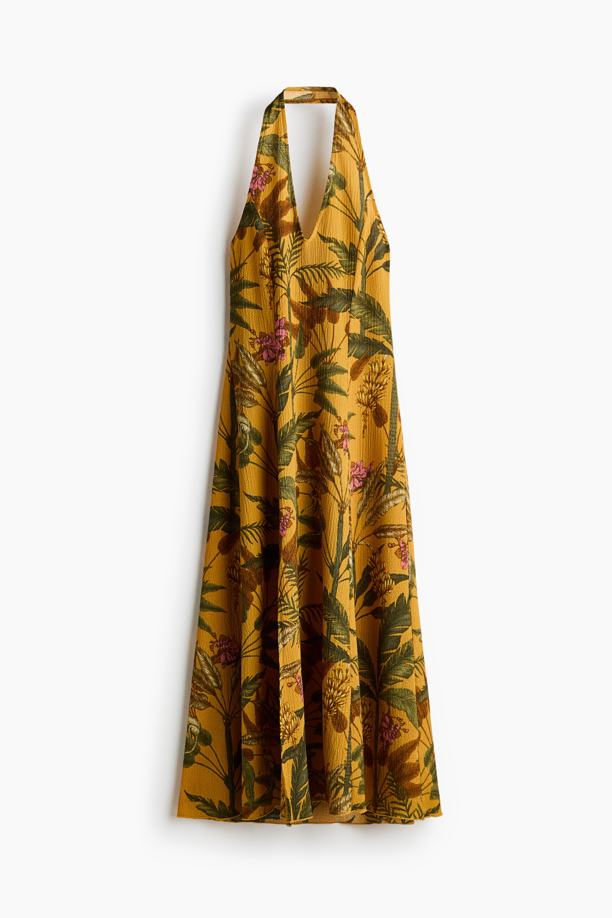 Jersey halterneck dress - Dark yellow/Plants