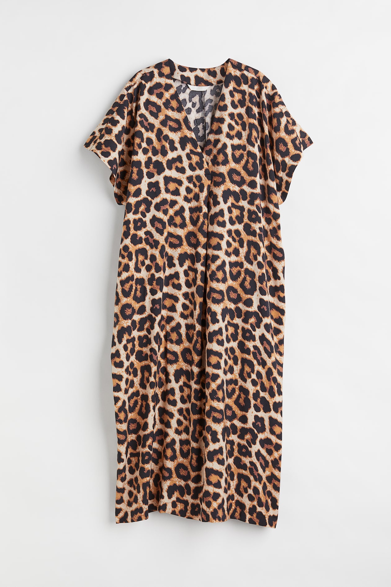 V-neck Kaftan Dress - V-neck - Short sleeve - Beige/leopard print ...