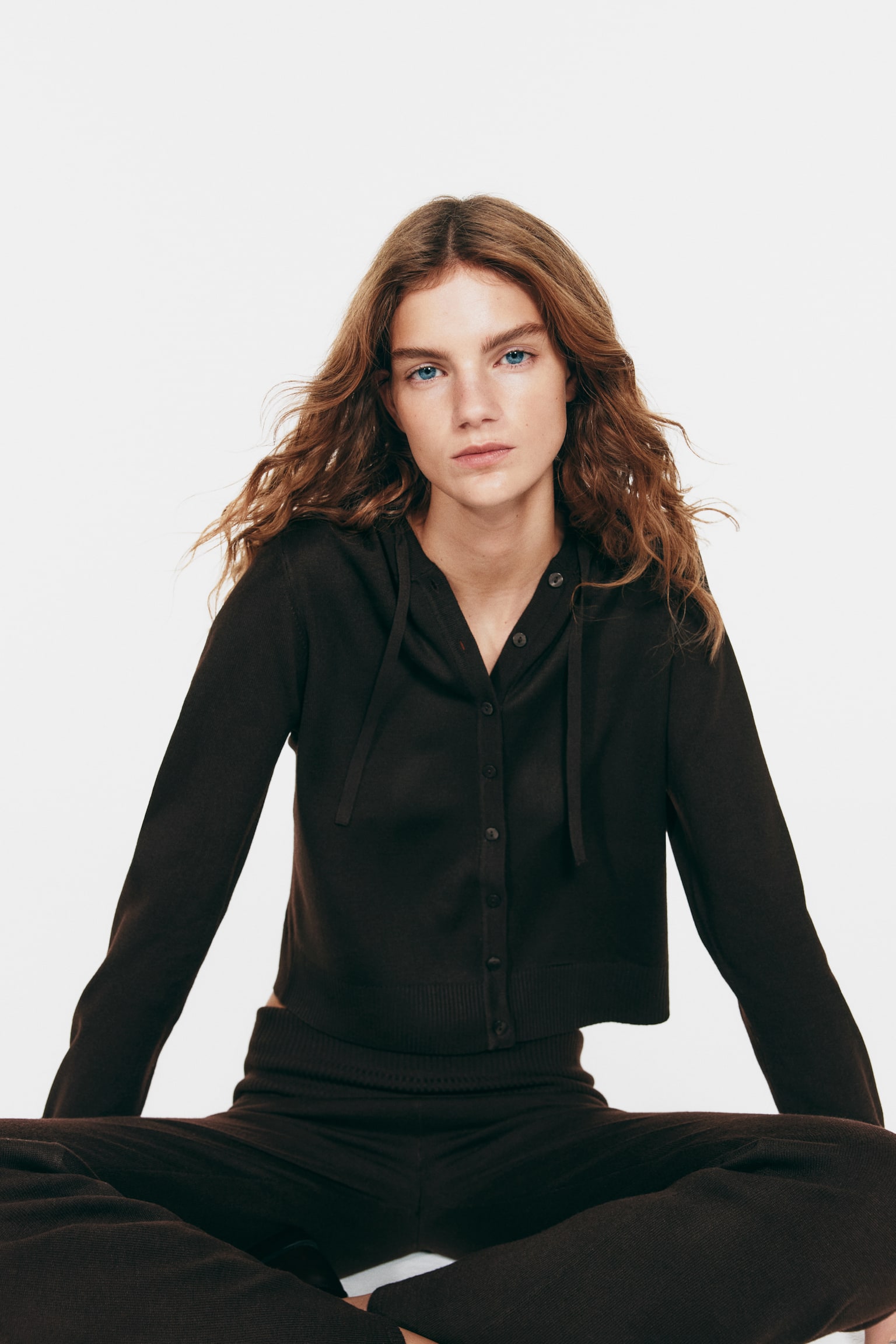 Hooded cardigan - Dark brown/Light blue/Navy blue - 4