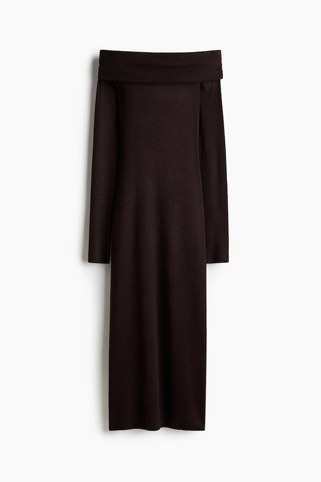 Off-the-shoulder dress - Dark brown/Red/Dark grey marl/Brown - 1
