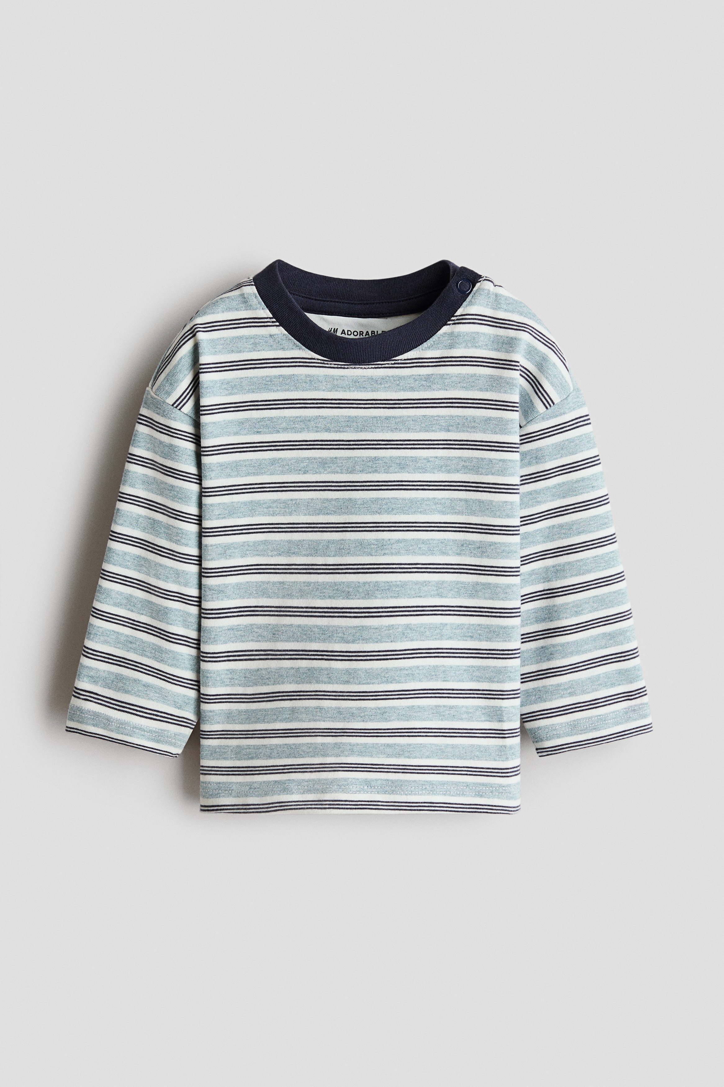 Langarm-T-Shirt aus Baumwolle - Türkis/Gestreift