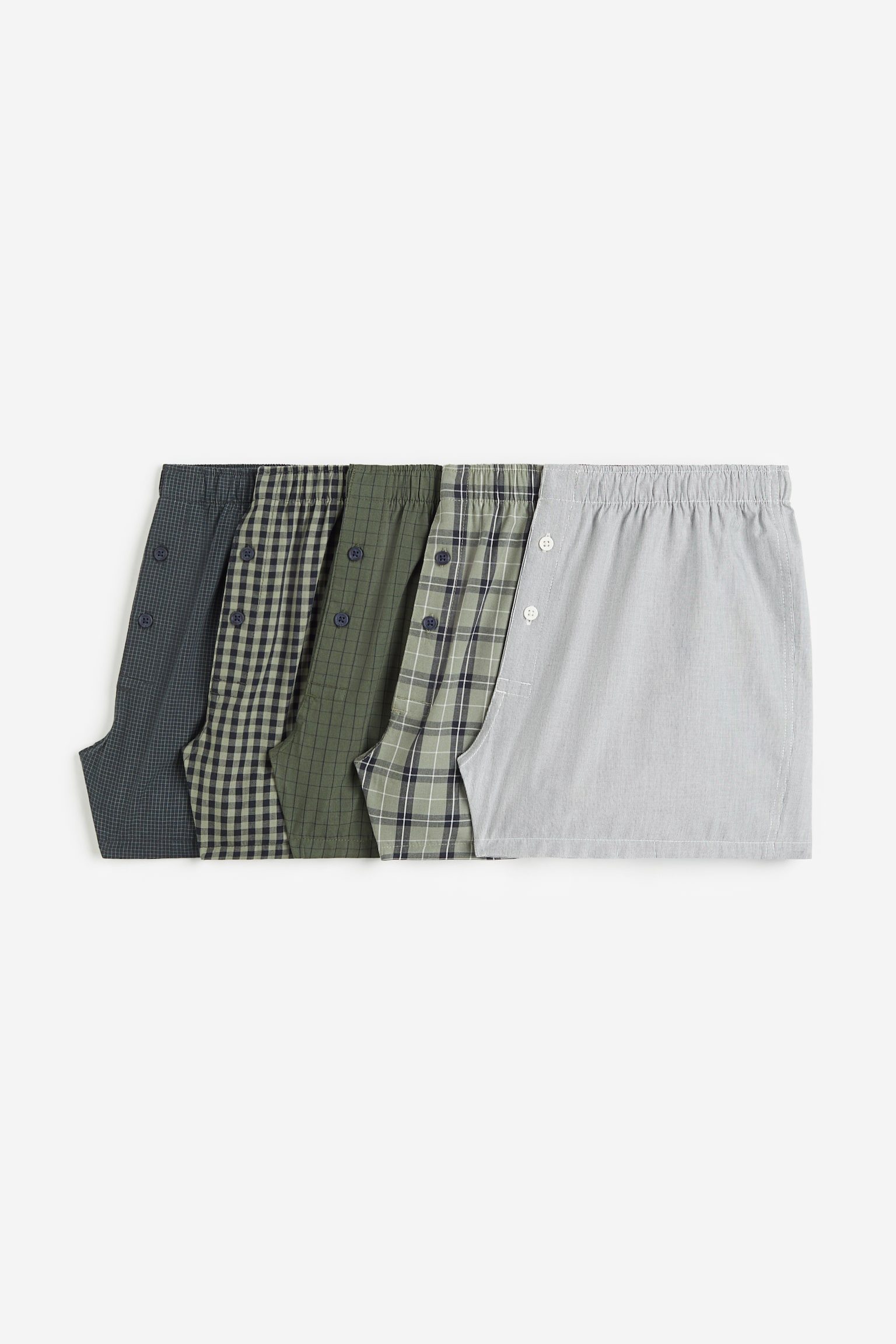 5-pack Woven Cotton Boxer Shorts - Green/Check/Dark grey/Black/Grey/White check/Blue/Check/Dark grey/Check/Light blue/Dark blue/Black/Stripe/Light blue/Stripe/Light green/Dark green/Navy blue/Check/Light blue/Dark blue/Dark grey/Grey/Stripe/Black/Check/Beige/Check/Blue/Check/Dark green/Check/Light beige/Pattern/Greige/Check/Light blue/Stripe/Blue/Check/Dark grey/Check - 2