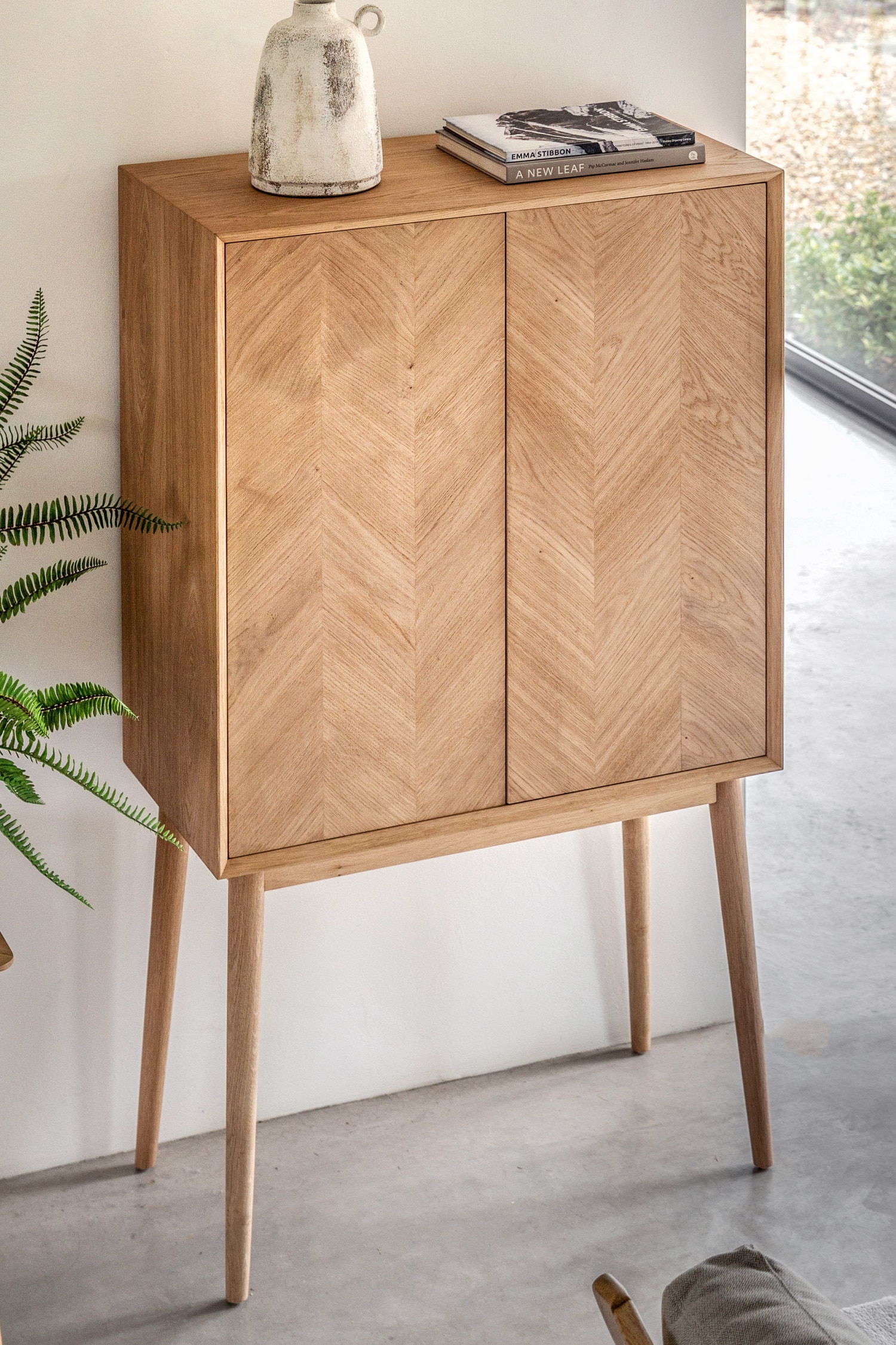 Wooden 2 Door Cocktail Cabinet - Light Wood