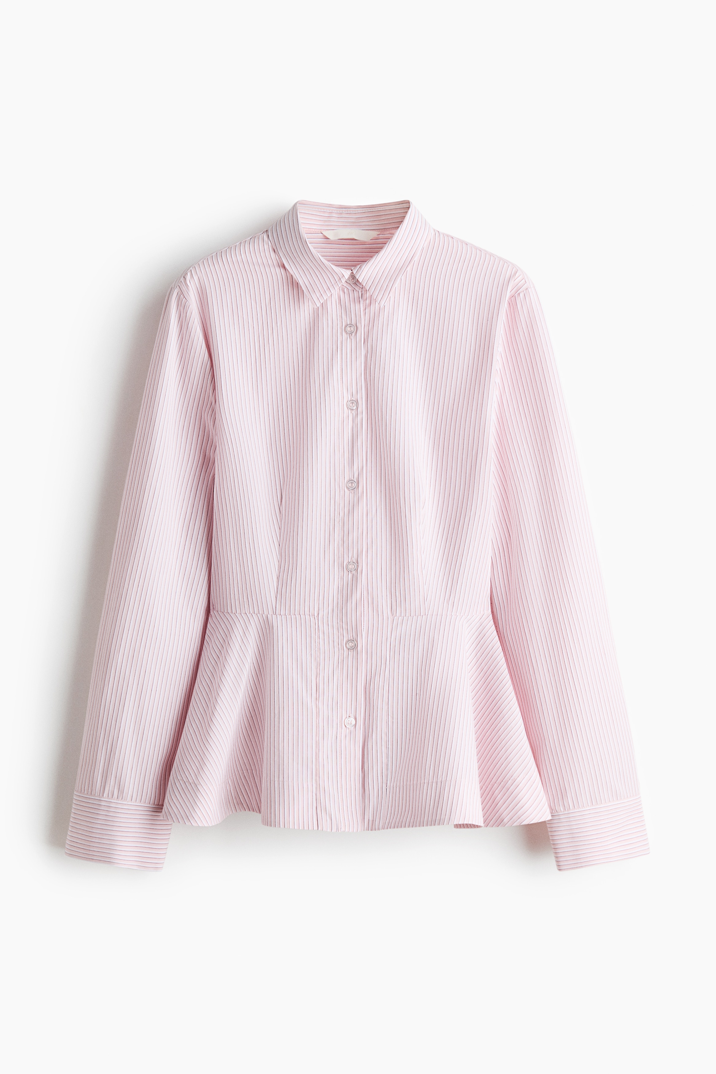 Áo sơ mi bằng cotton có peplum - Màu hồng nhạt/Kẻ/Màu xanh dương nhạt/Kẻ nhỏ/Màu trắng