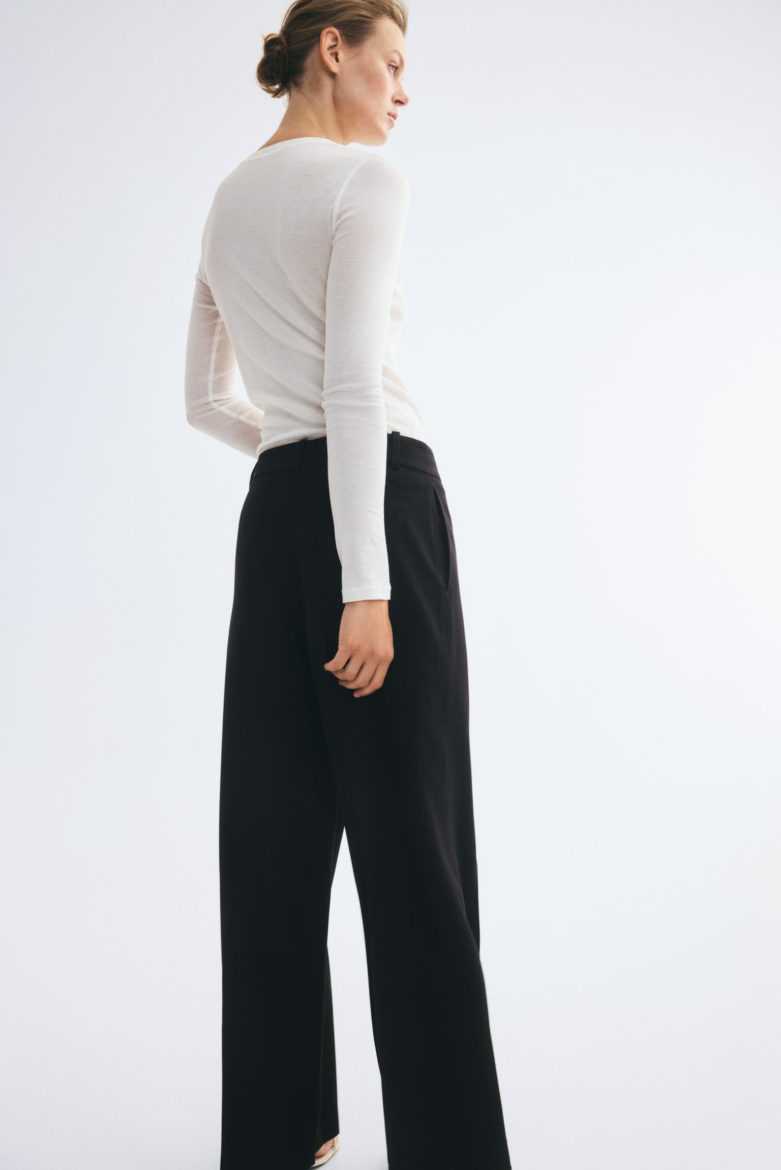 Женские брюки H&M Wide-Leg Dress Pants, цвет: Чёрный — фото 4