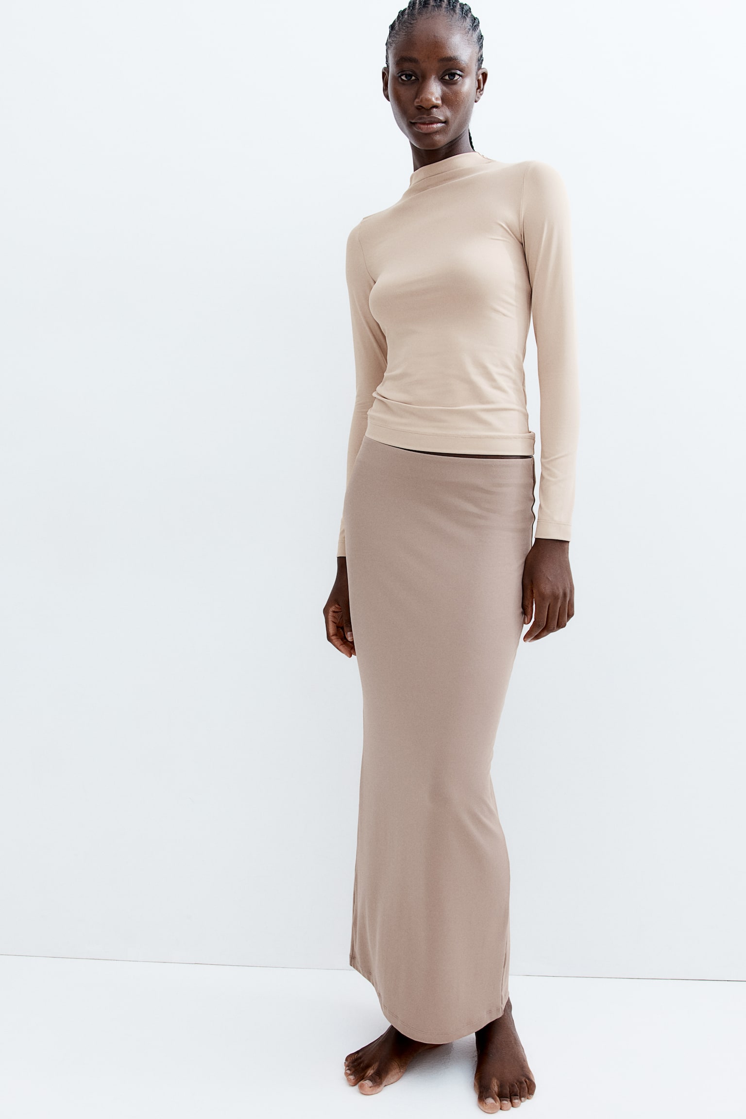 Turtleneck microfibre top - Light beige/Greige - 3