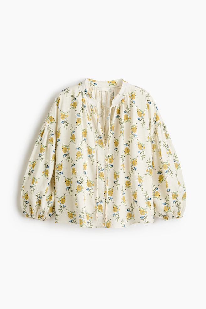 Linen-blend blouse - Cream/Yellow floral - 1