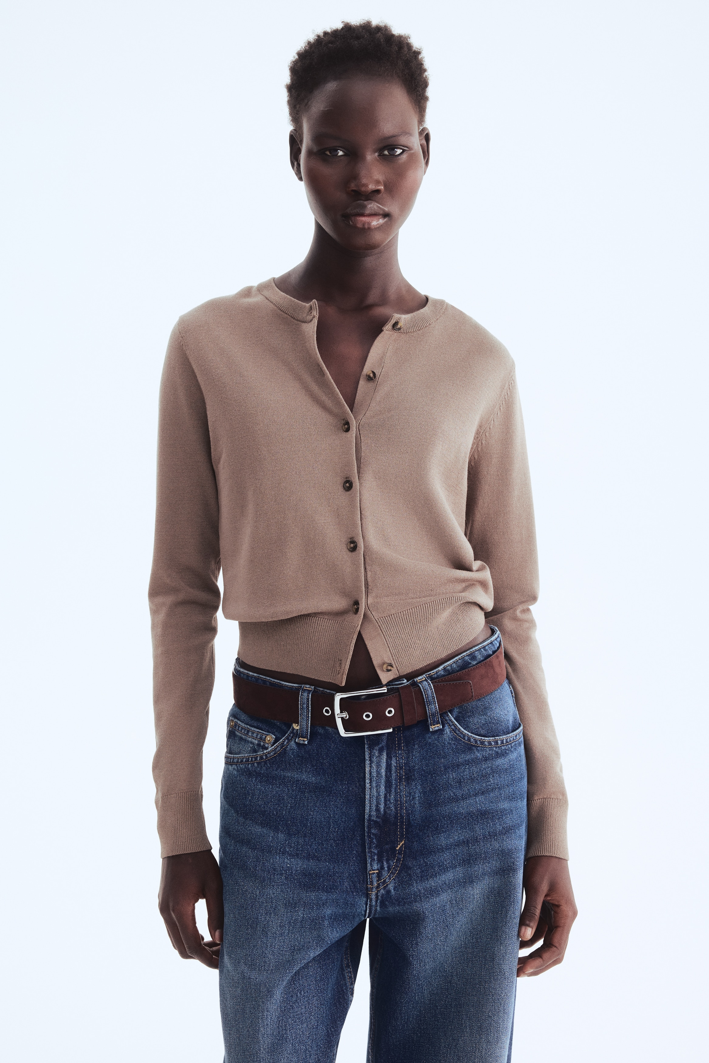 Áo cardigan dệt kim mịn - Màu be hồng/Màu xanh dương nhạt/Màu hồng/Màu đen/Màu be nhạt/Màu be xám nhạt