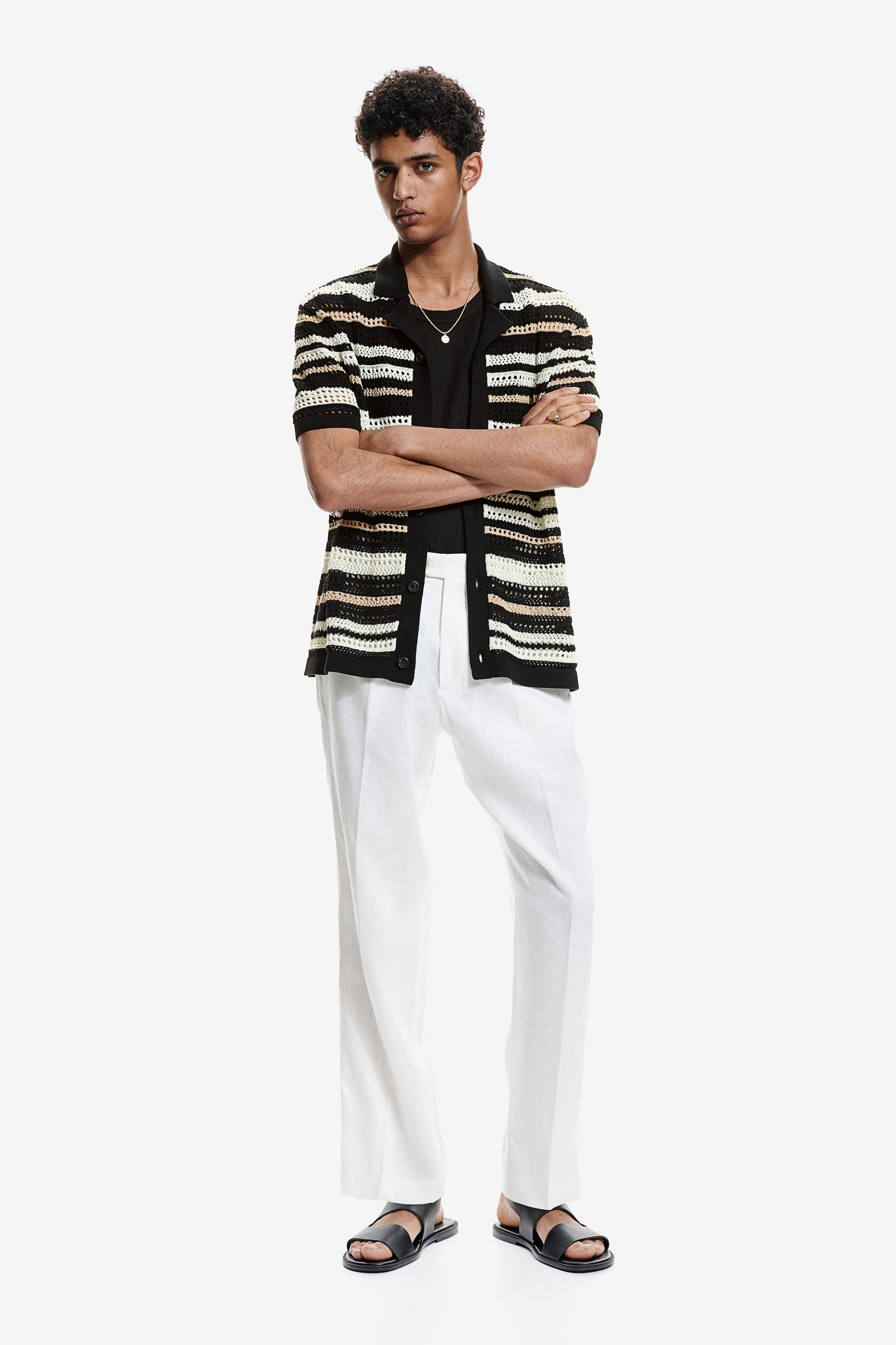 Regular Fit Crochet-look Resort Shirt