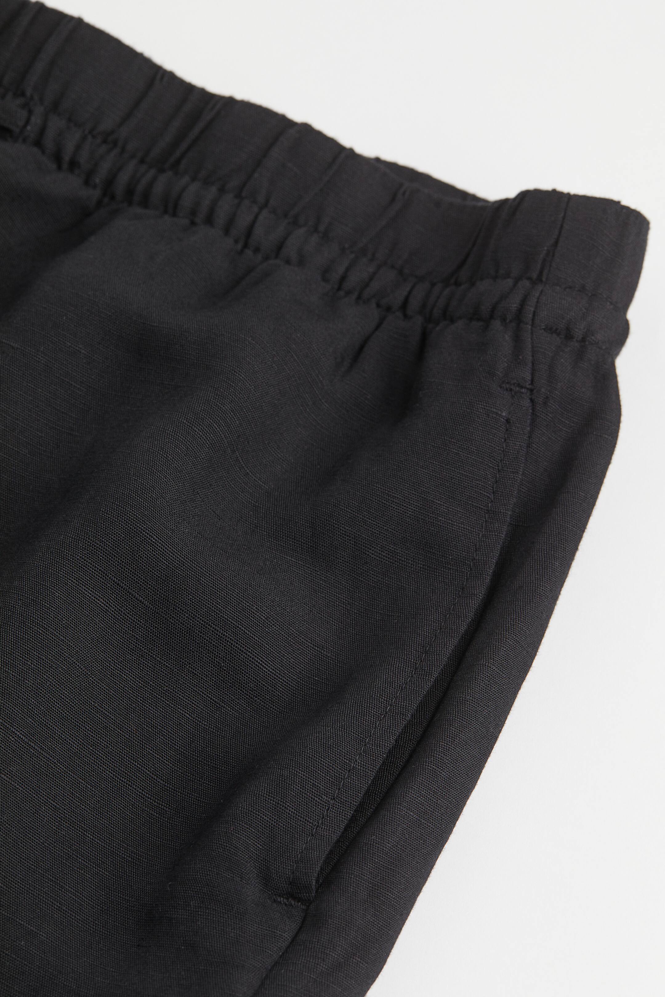 Wide linen-blend trousers - High waist - Long - Black - Ladies | H&M GB