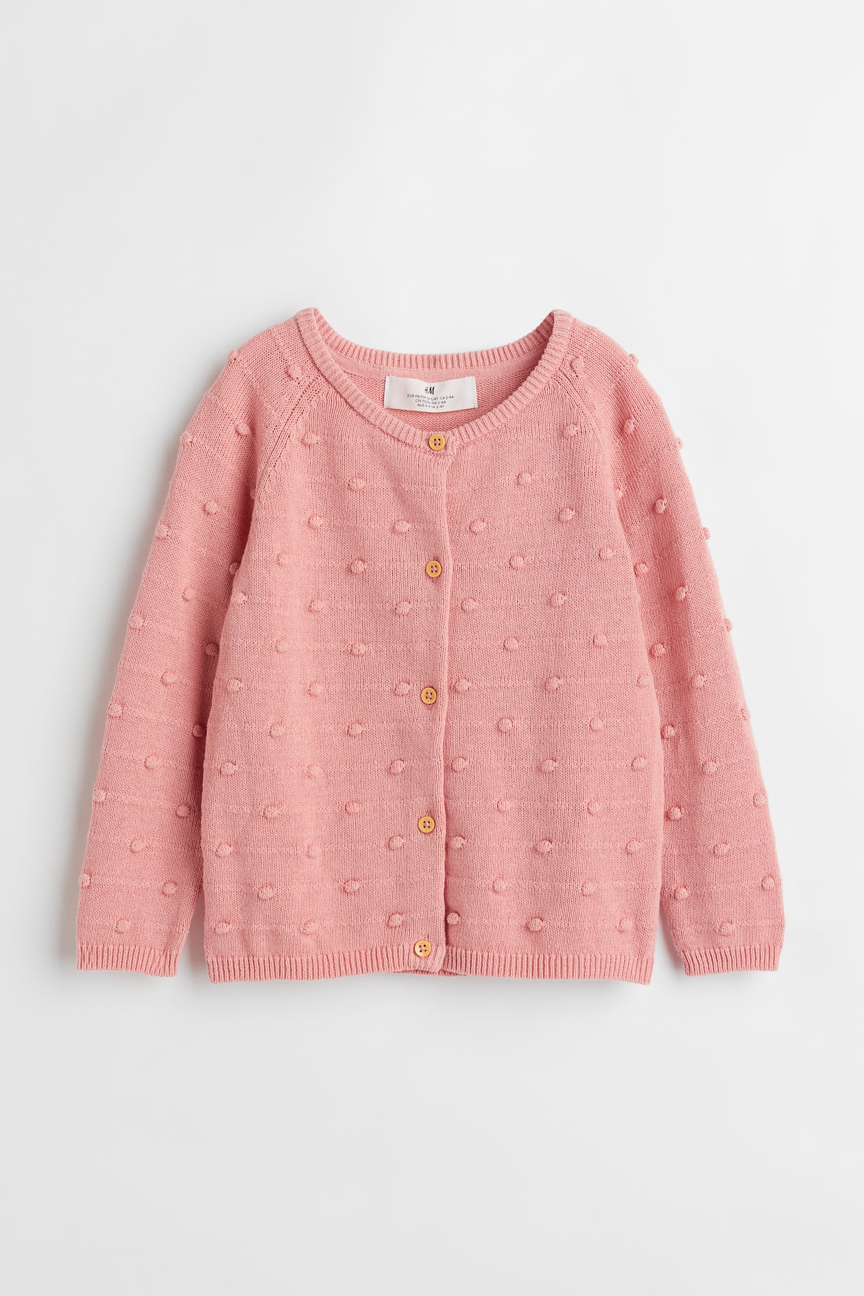 Textured-knit cardigan - Round neck - Long sleeve - Pink - Kids | H&M GB