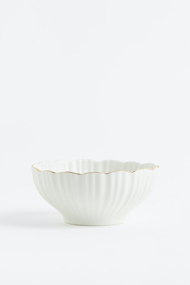 Serveringsskål i porcelæn - Hvid/Guld - 1