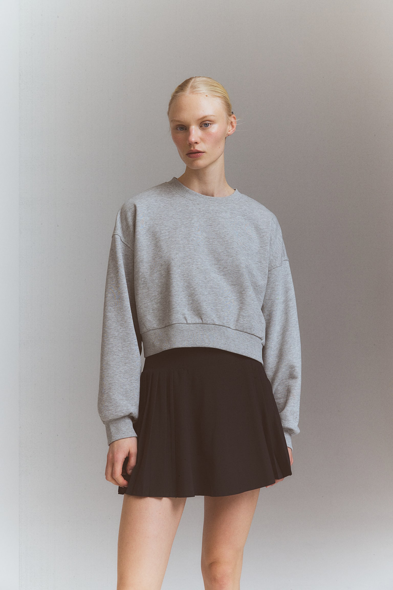 Cropped sweatshirt - Light grey marl/Blue/Light pink - 5