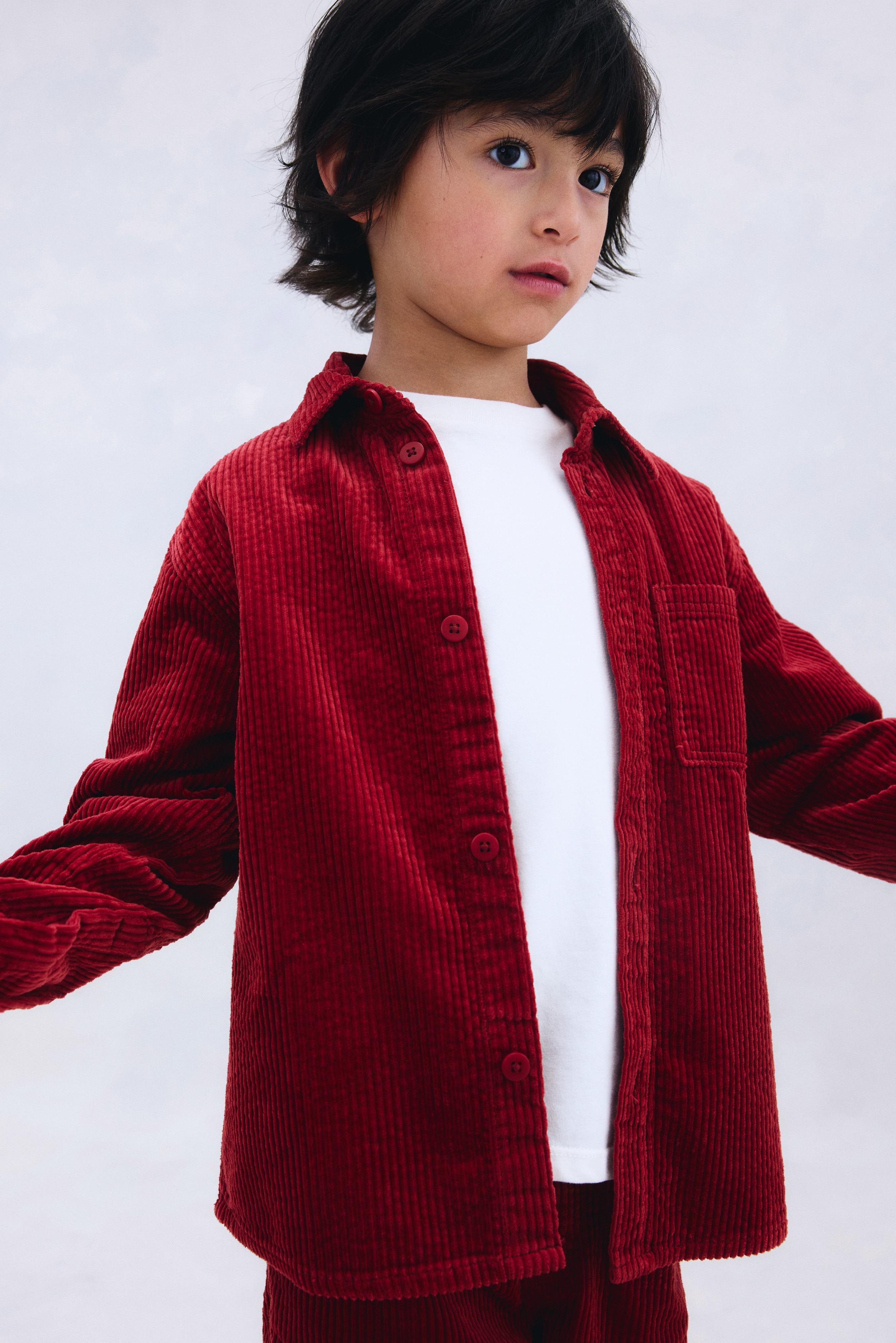 H & M - コットンコーデュロイオーバーシャツ - レッド