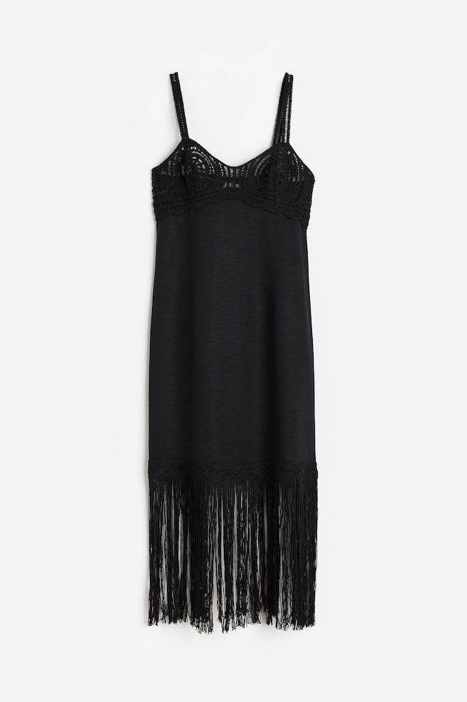 Fringed linen-blend dress - Black - 2