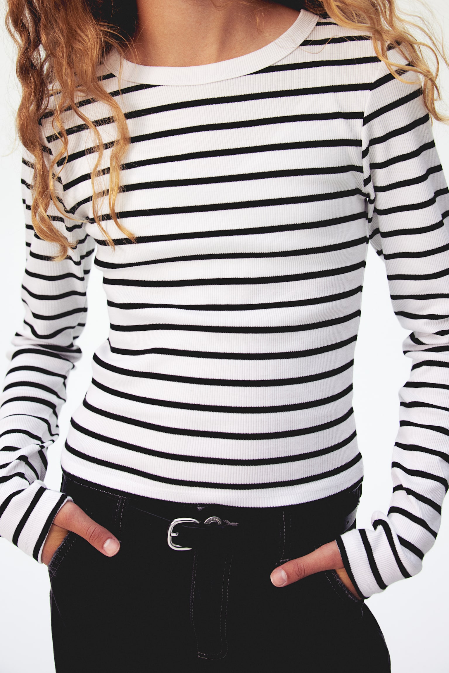 Ribbed cotton jersey top - White/Striped/White/Mole - 4