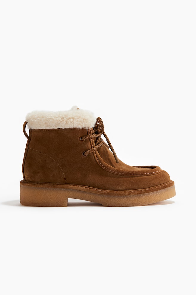 Bottines chaudement doublées en cuir velours fendu - Marron - 1